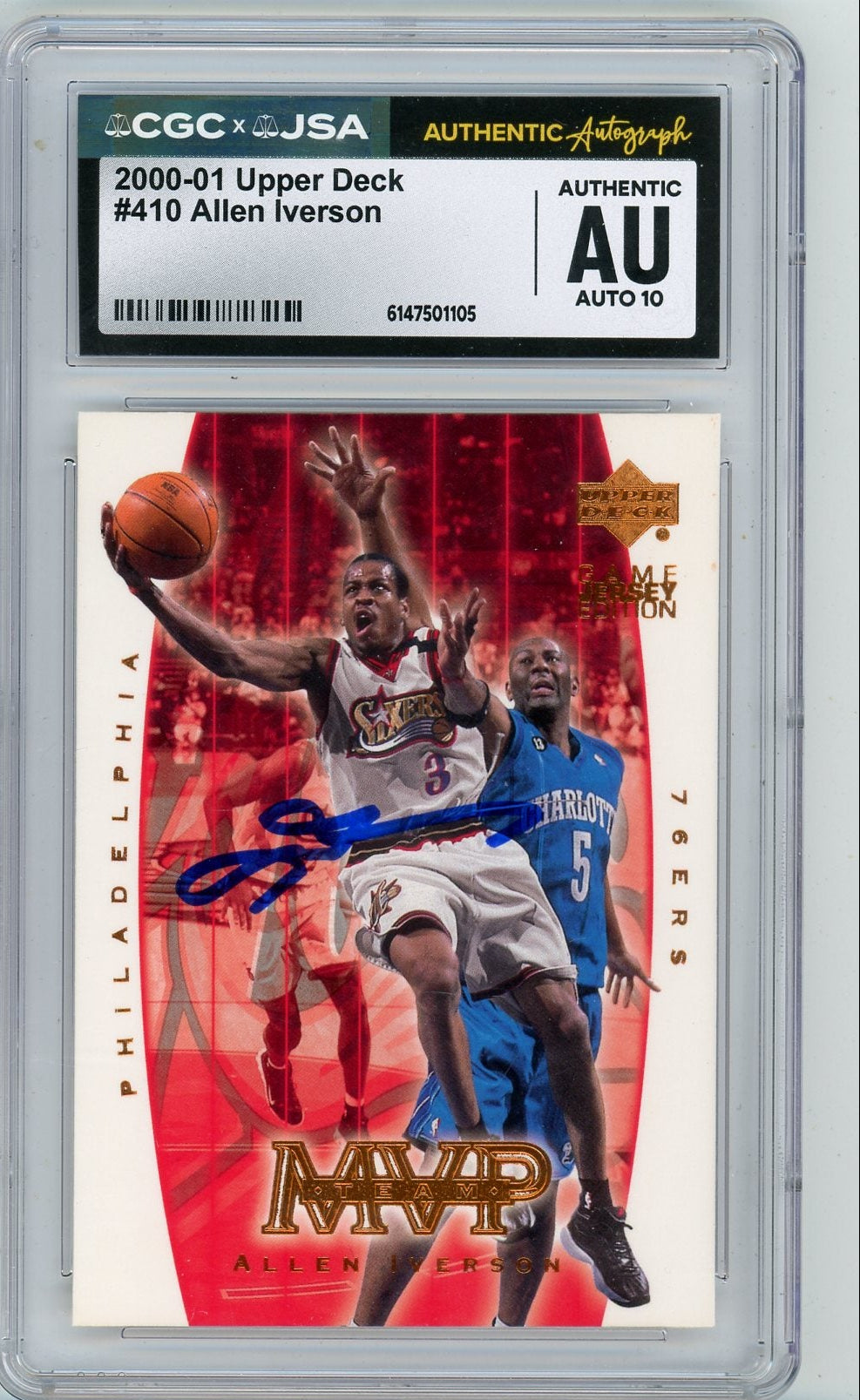 Allen Iverson 2000-01 Upper Deck MVP #410 IP Autograph CGC Auth. AUTO 10