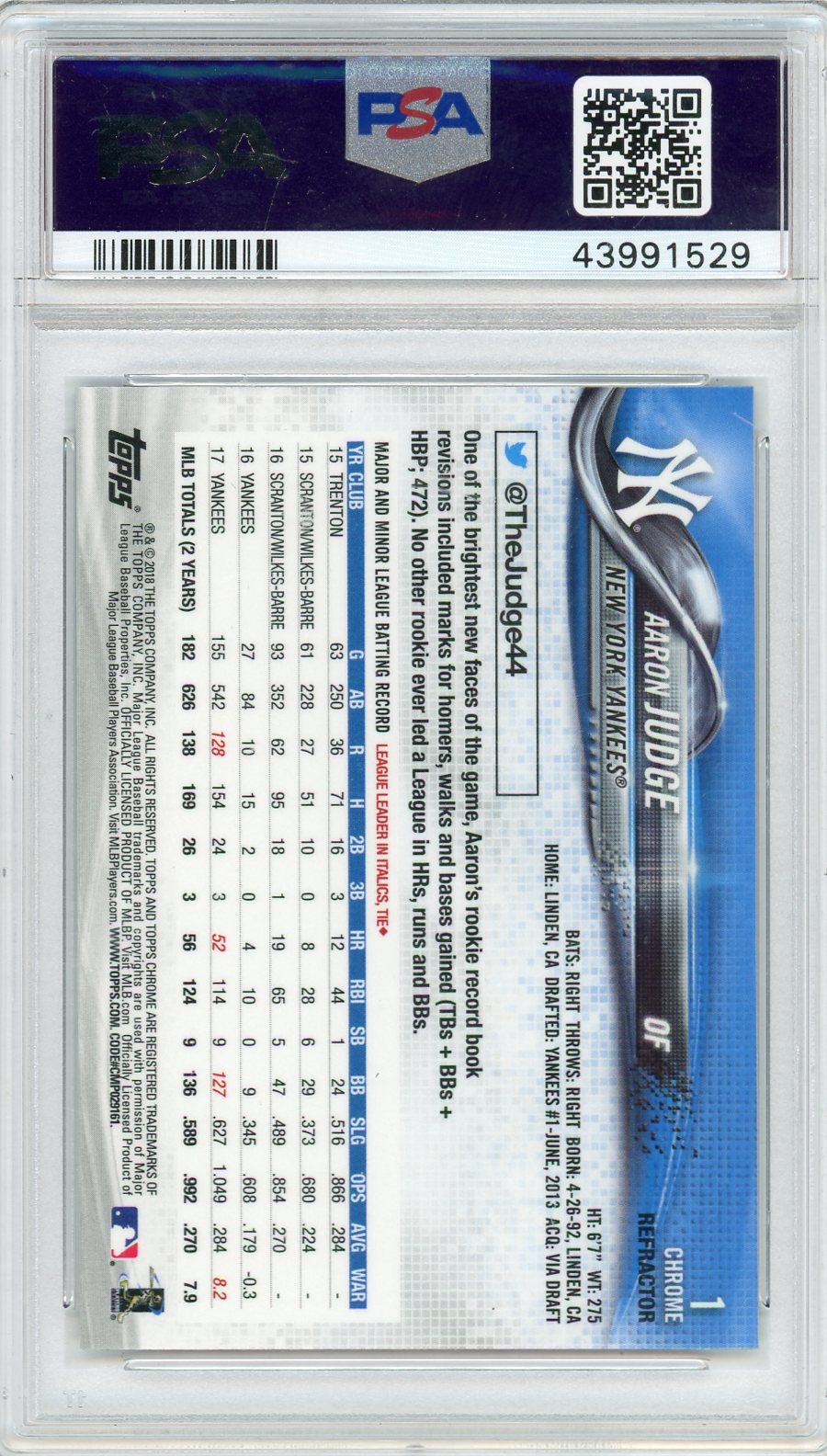 Aaron Judge 2018 Topps Chrome Batting X-Fractor PSA 10