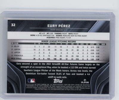 Eury Perez 2023 Topps Chrome Black green refractor rookie card #'d 01/99