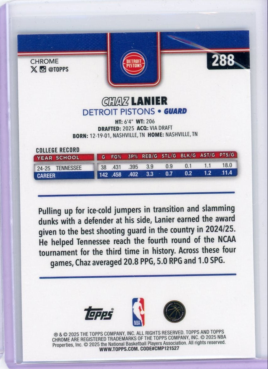 Chaz Lanier 2025 Topps Chrome Blue Wave Refractor RC #'d 125/150