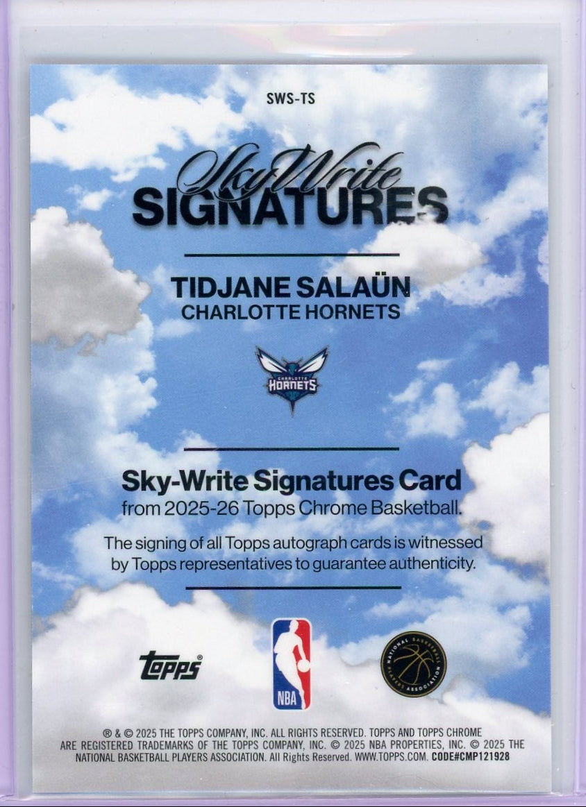 Tidjane Salaun 2025 Topps Chrome Basketball Skywrite Signatures Purple Geometric #'d 16/75