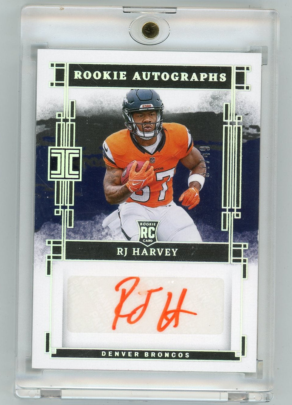RJ Harvey 2025 Panini Impeccable Rookie Autographs #'d 37/49