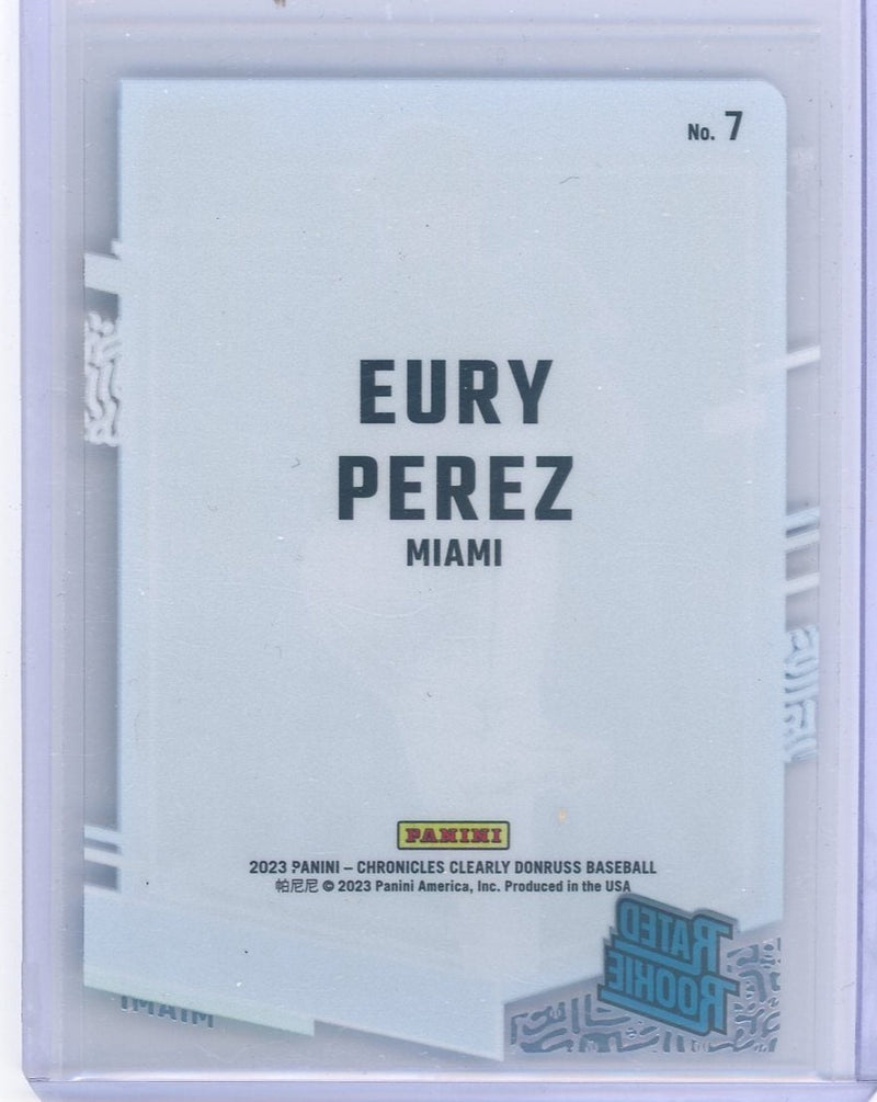 Eury Perez 2023 Panini Chronicles Clearly Donruss rookie card 