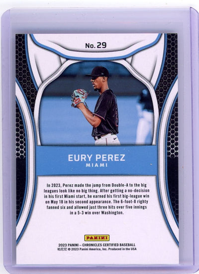 Eury Perez 2023 Panini Chronicles Certified blue rookie card #'d 35/99