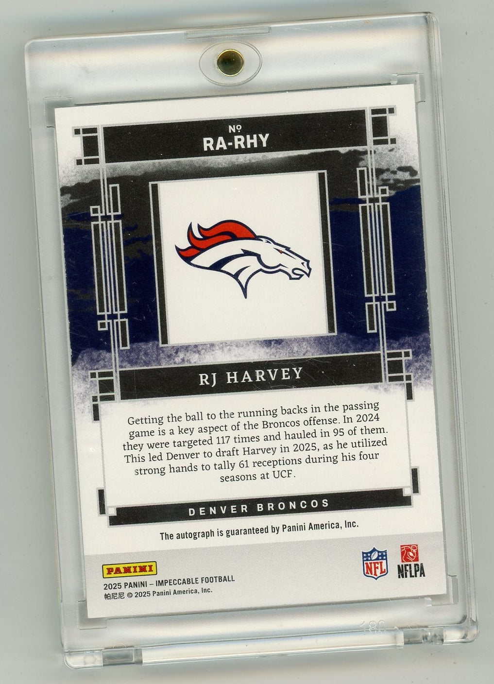 RJ Harvey 2025 Panini Impeccable Rookie Autographs #'d 37/49