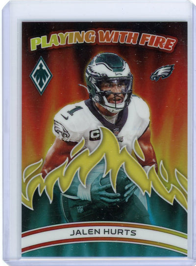 Jalen Hurts 2023 Panini Phoenix Playing with Fire yellow prizm #'d 48/50