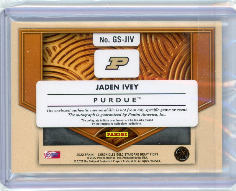 Jaden Ivey 2022 Panini Chronicles Gold Standard Draft Picks autograph relic 