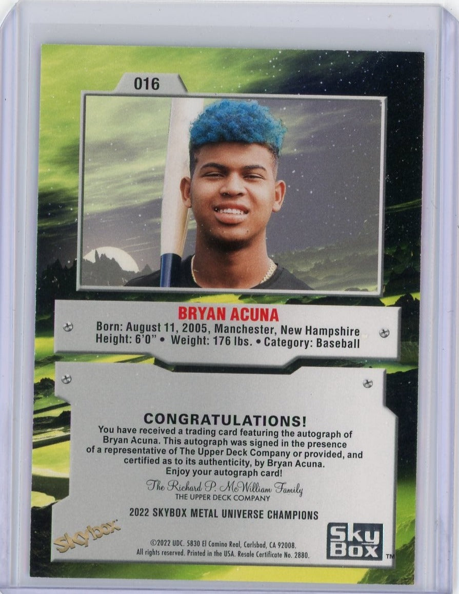 Bryan Acuna 2022 SkyBx Metal Universe Champions autograph