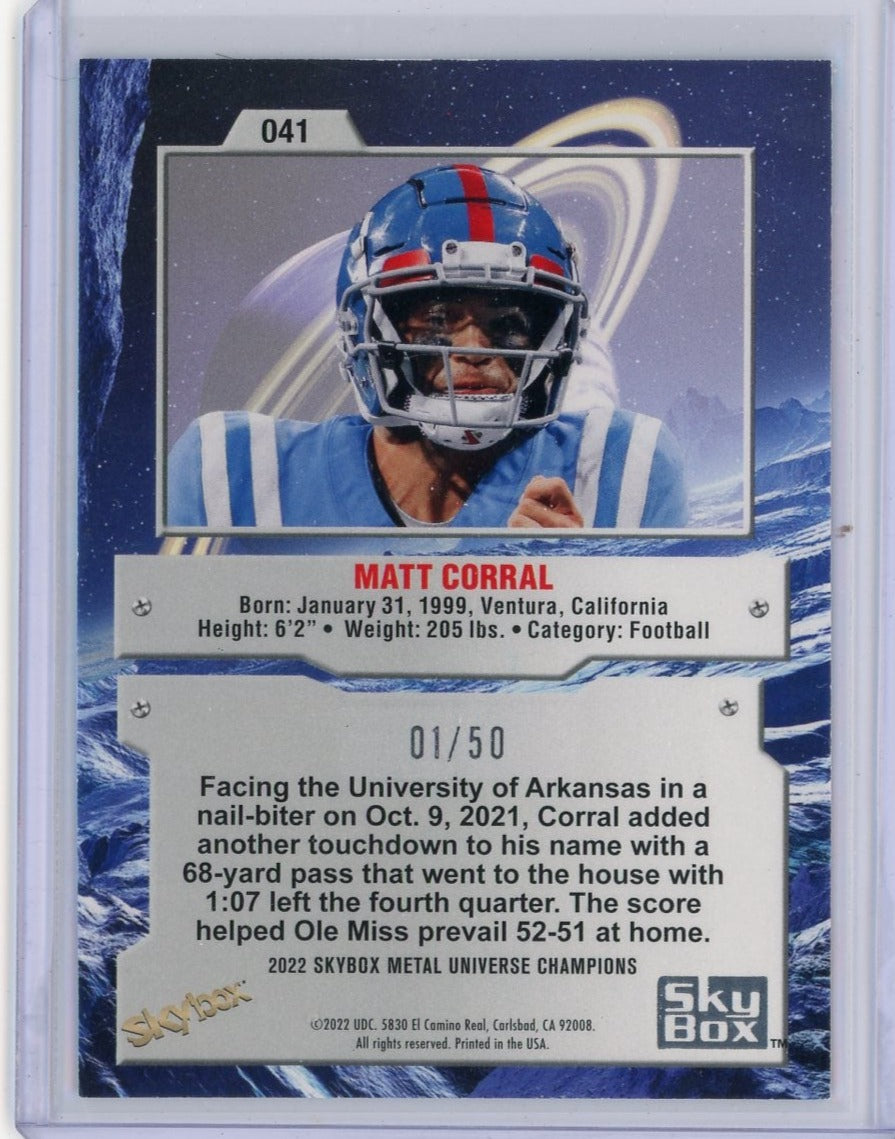 Matt Coral 2022 SkyBx Metal Universe Champions Precious Metal Gems blue #'d 01/50