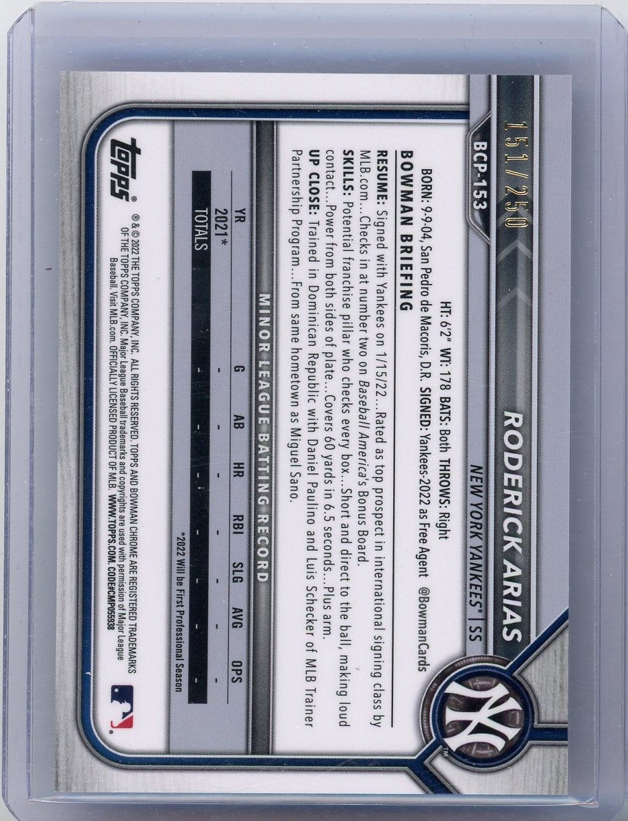 Roderick Arias 2022 Bowman Chrome Mega Box 1st Bowman Purple #'d 151/250