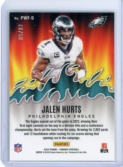 Jalen Hurts 2023 Panini Phoenix Playing with Fire yellow prizm #'d 48/50