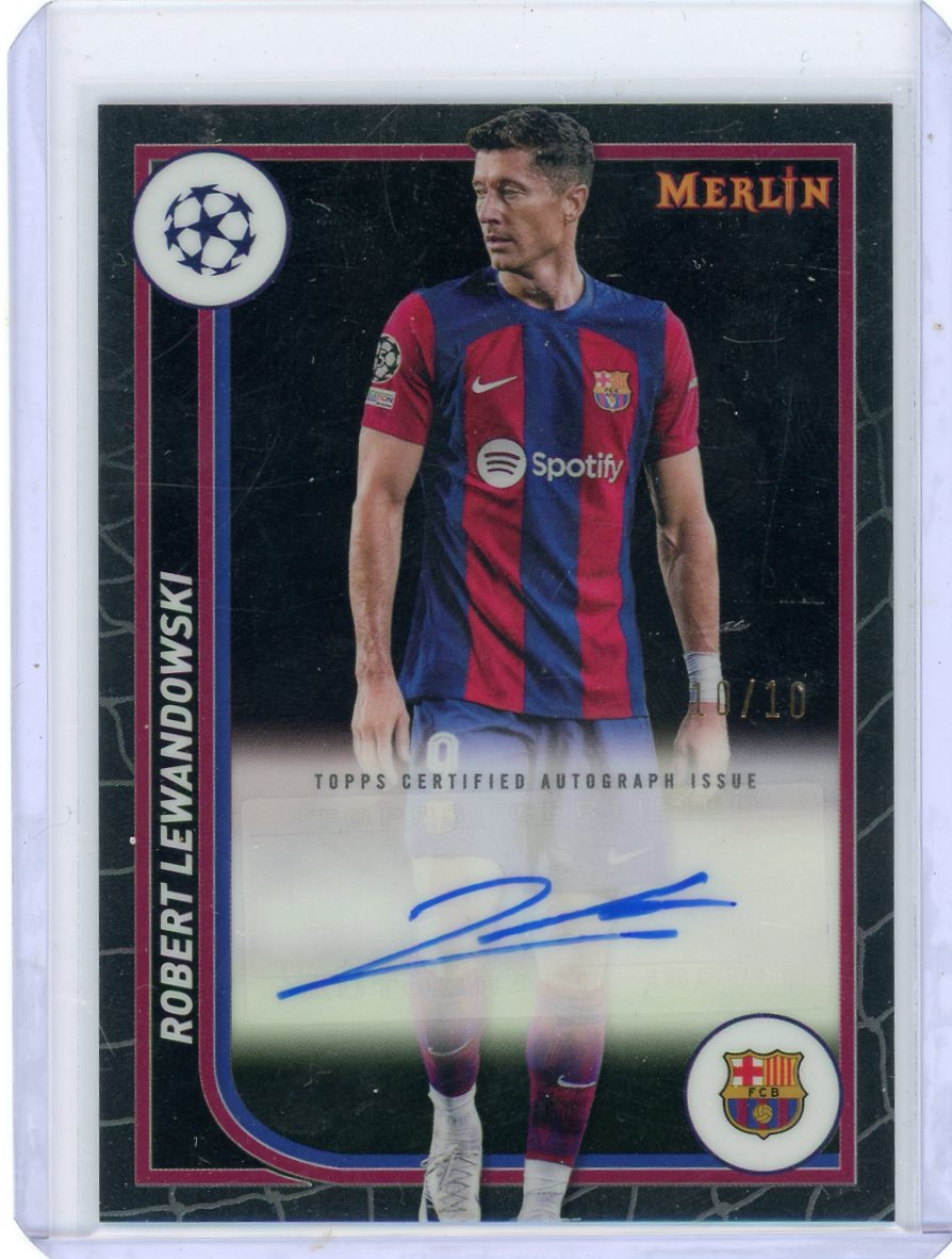 Robert Lewandowski 2023-24 Topps UEFA Merlin autograph black #'d 10/10