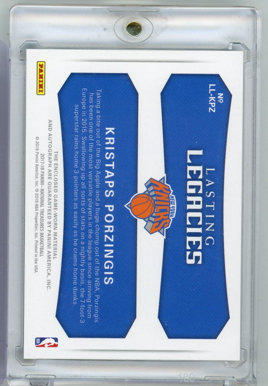 Kristaps Porzingis 2017-18 Panini National Treasures Lasting Legacies autograph relic #'d 43/49