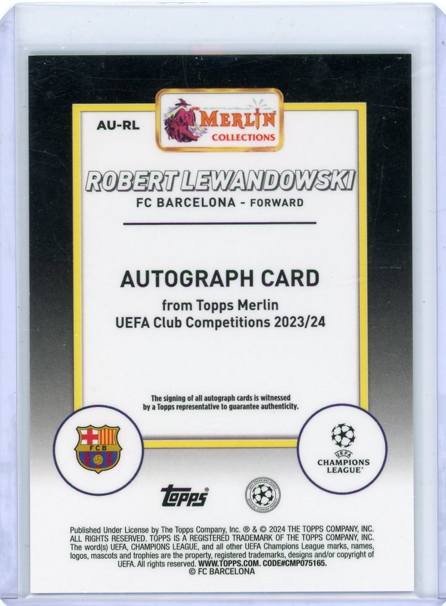 Robert Lewandowski 2023-24 Topps UEFA Merlin autograph black #'d 10/10