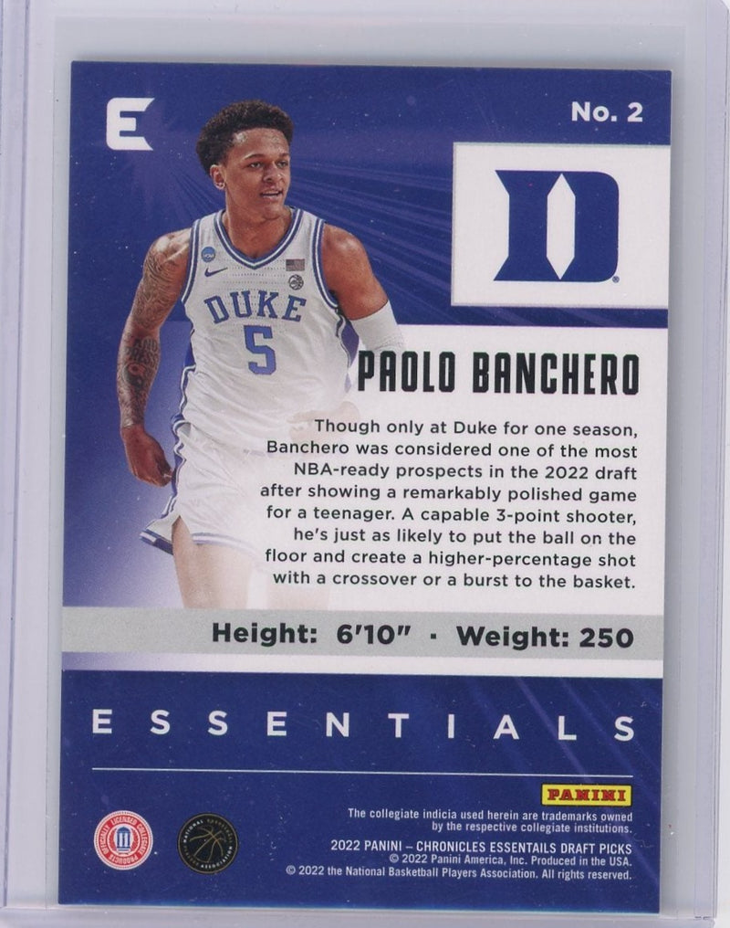 Paolo Banchero 2022 Panini Chronicles Essentials Draft Picks rookie card red 