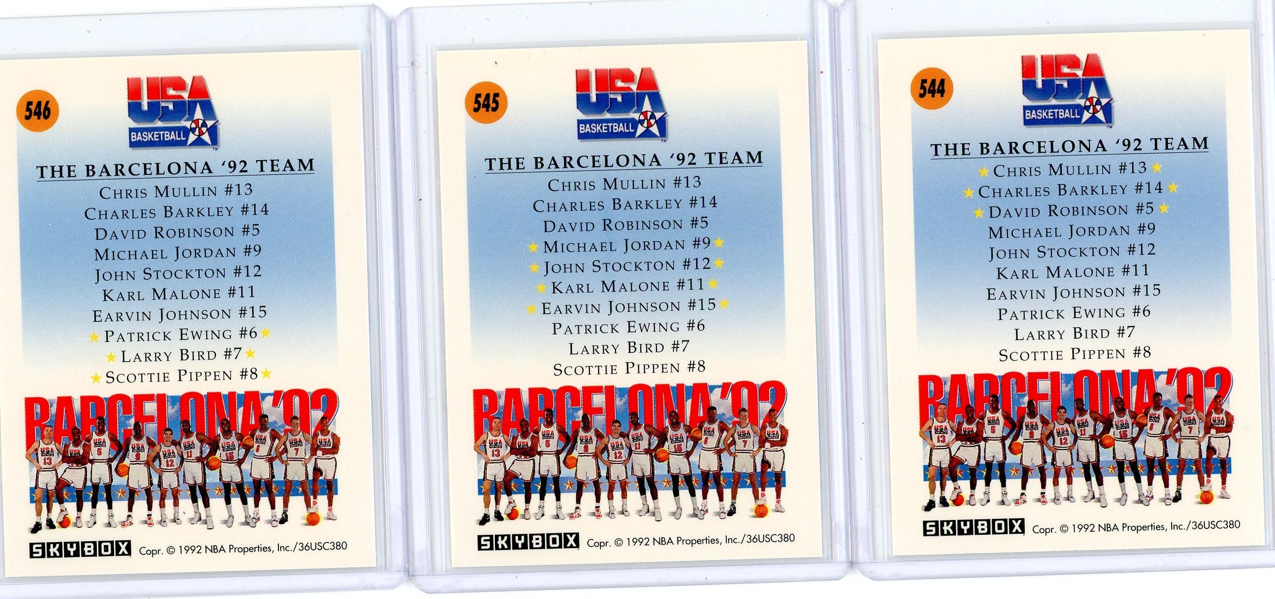 1992 Dream Team USA Barcelona 1992 SkyBox #544, #545, #546 (3-card lot)