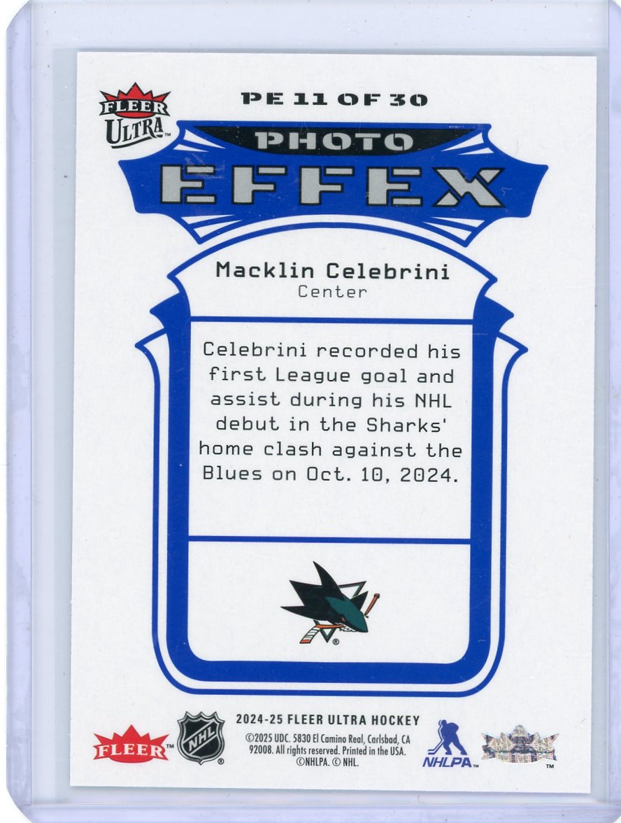 Macklin Celebrini 2024-25 Upper Deck Fleer Ultra Photo Effex RC