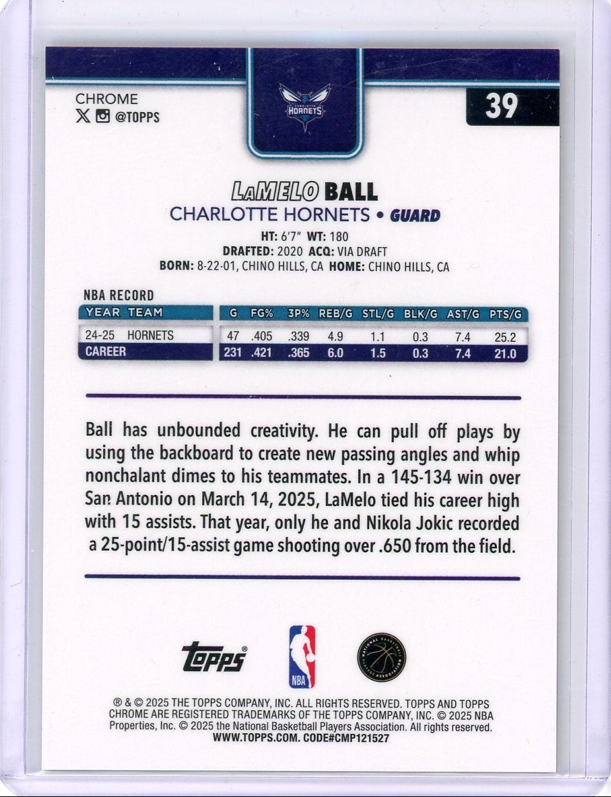 LaMelo Ball 2025 Topps Chrome Gold Geometric Refractor #'d 02/50