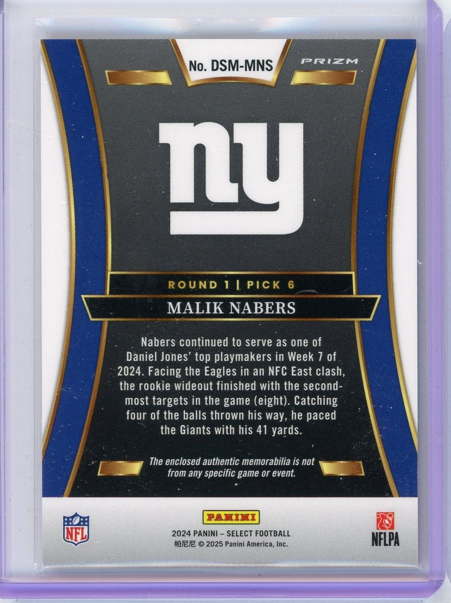 Malik Nabers 2024 Panini Select Draft Selections Red Prizm Jersey Relic RC