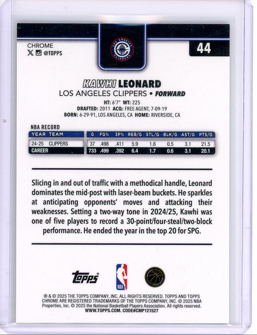 Kawhi Leonard 2025 Topps Chrome Gold Geometric Refractor #'d 39/50