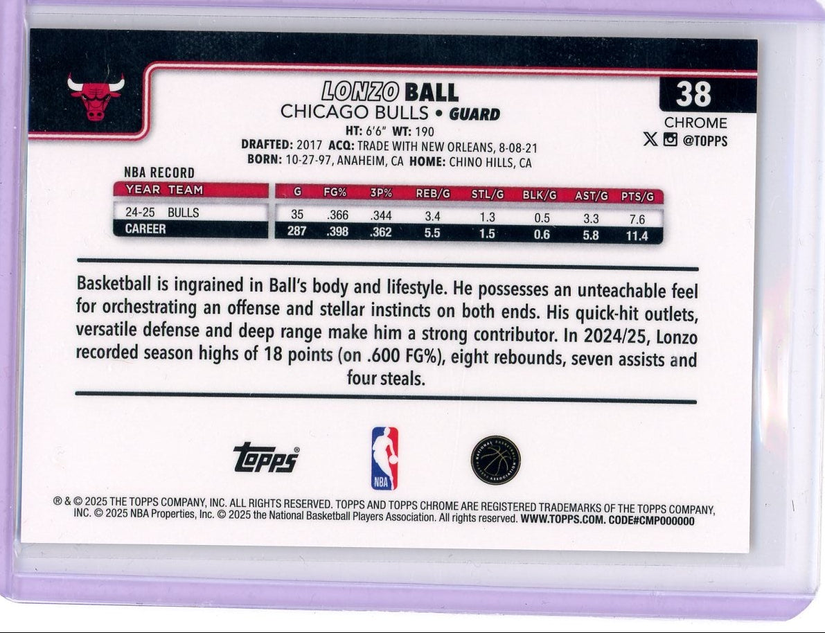 Lonzo Ball 2025 Topps Chrome Gold Geometric Refractor #'d 05/50