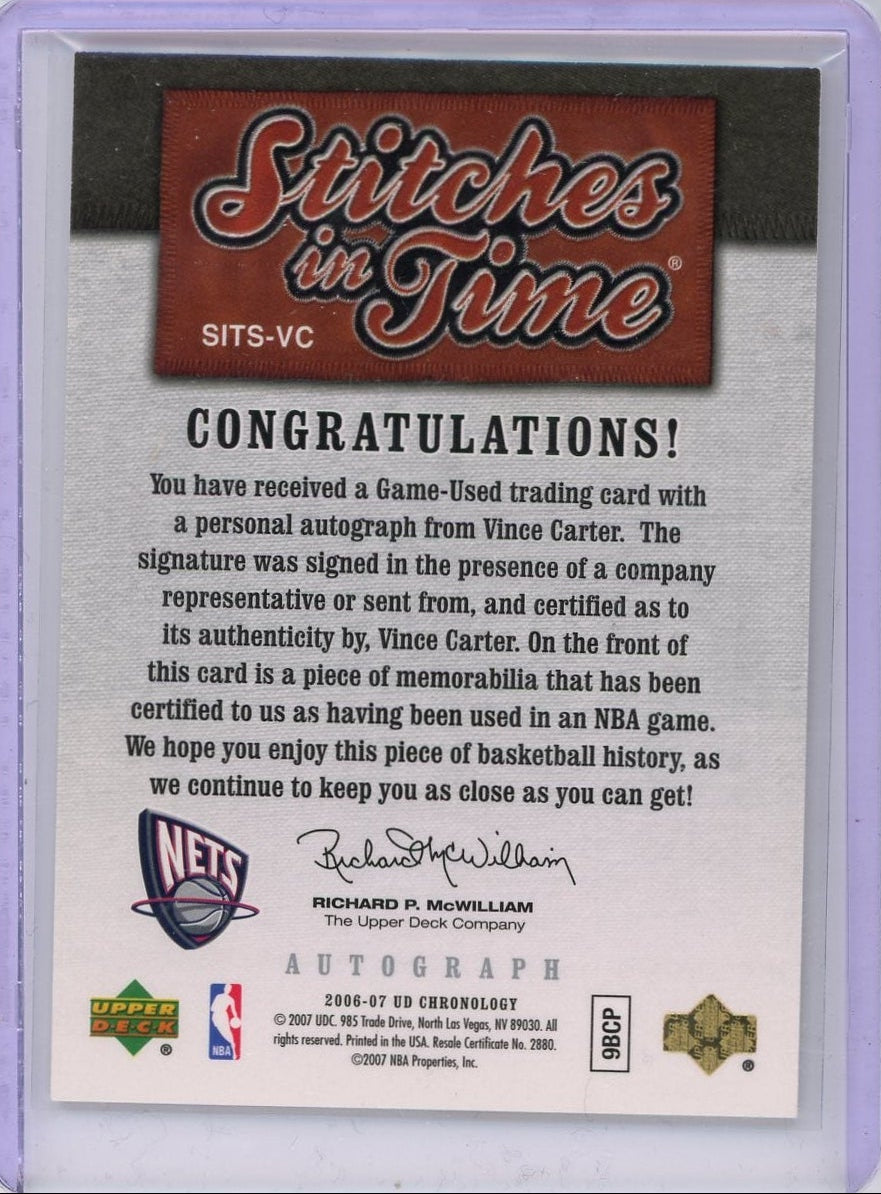 Vince Carter 2006-07 Upper Deck Chronology Stitches in Time autograph relic #'d 14/25