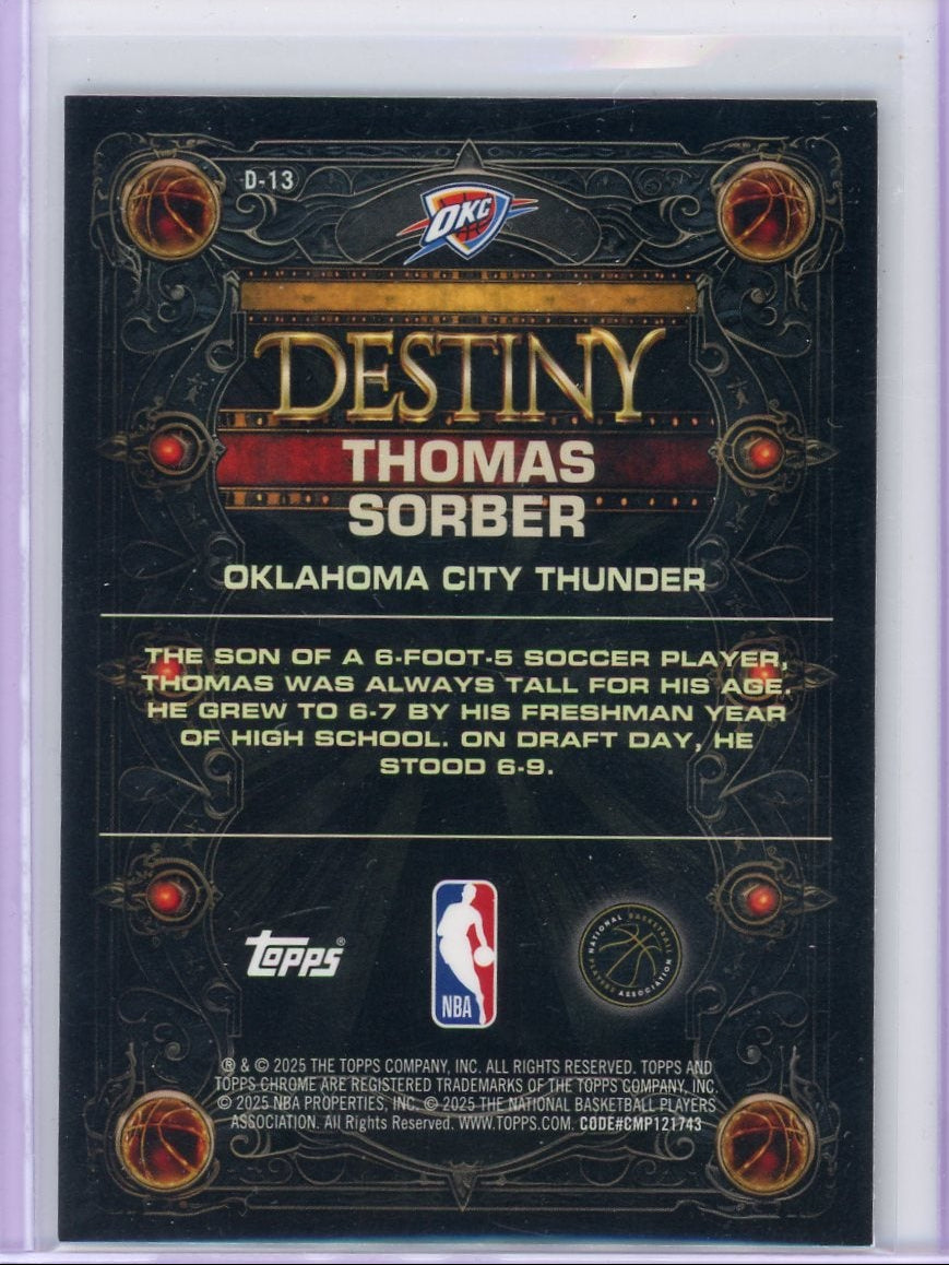 Thomas Sorber 2025 Topps Chrome Basketball Destiny Purple Geometric #'d 06/75