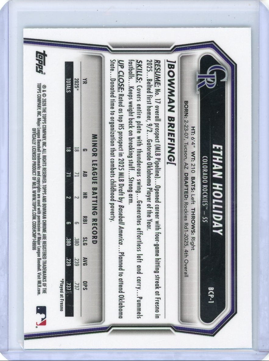 Ethan Holliday 2026 Bowman Chrome 1st Bowman Green Mojo #'d 149/399