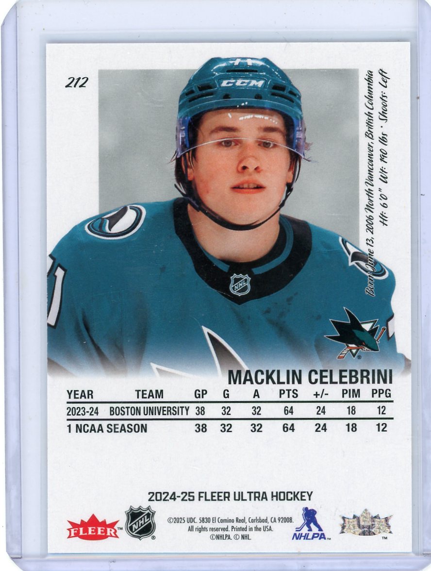 Macklin Celebrini 2024-25 Upper Deck Fleer Ultra RC