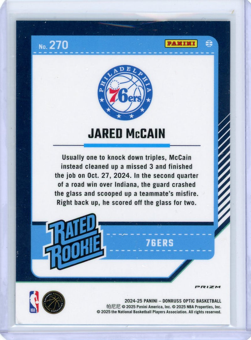 Jared McCain 2024-25 Panini Donruss Optic Rated Rookie Purple Prizm