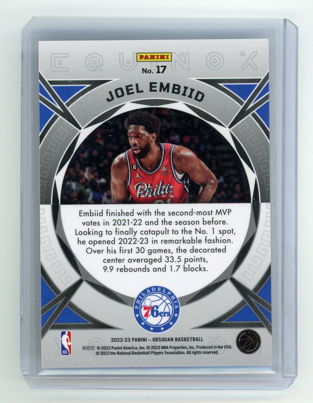 Joel Embiid 2022-23 Obsidian Equinox #'d 99/99