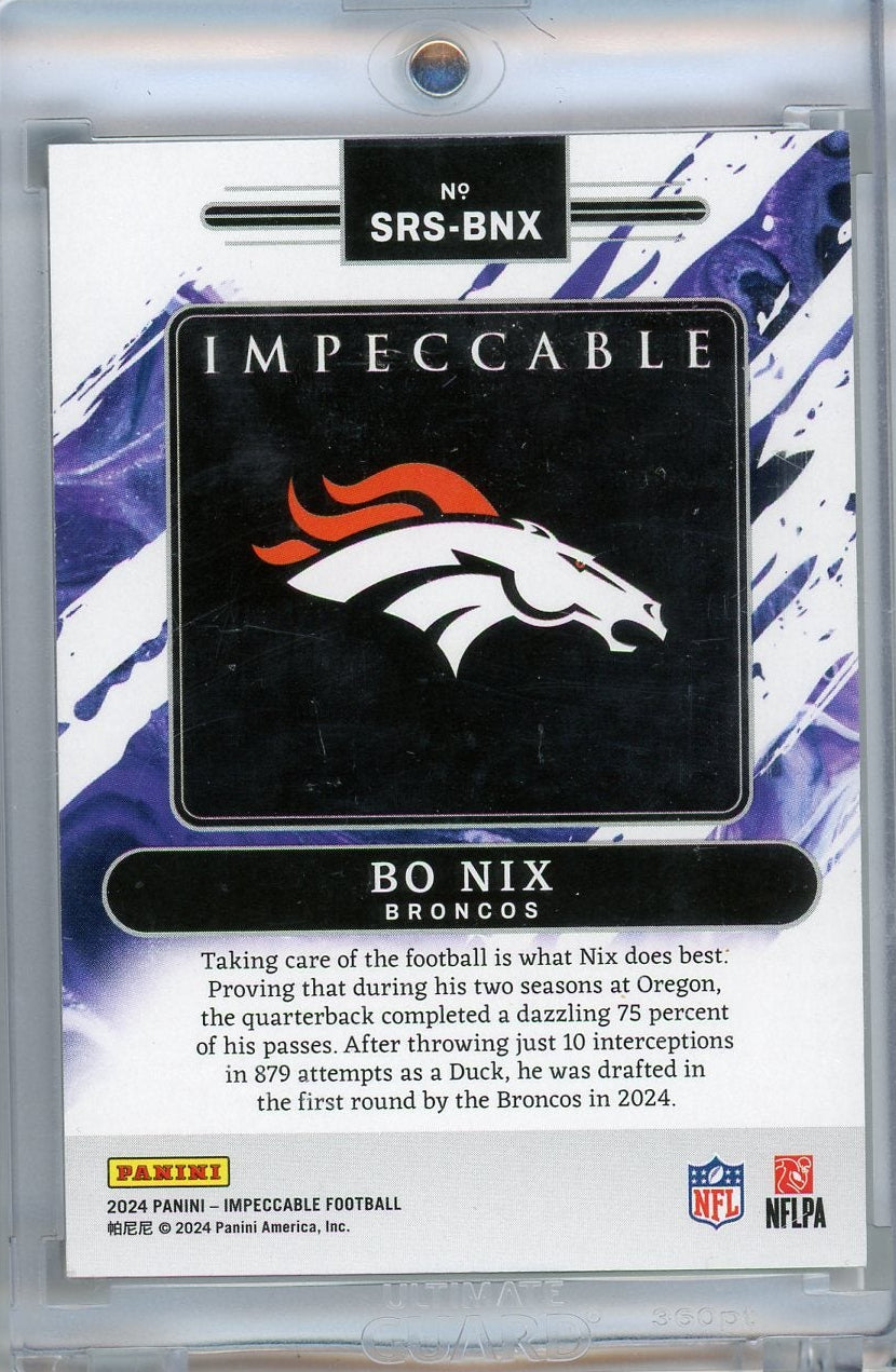 Bo Nix 2024 Impeccable Fine Silver 1 Troy Ounce RC #'d 05/25