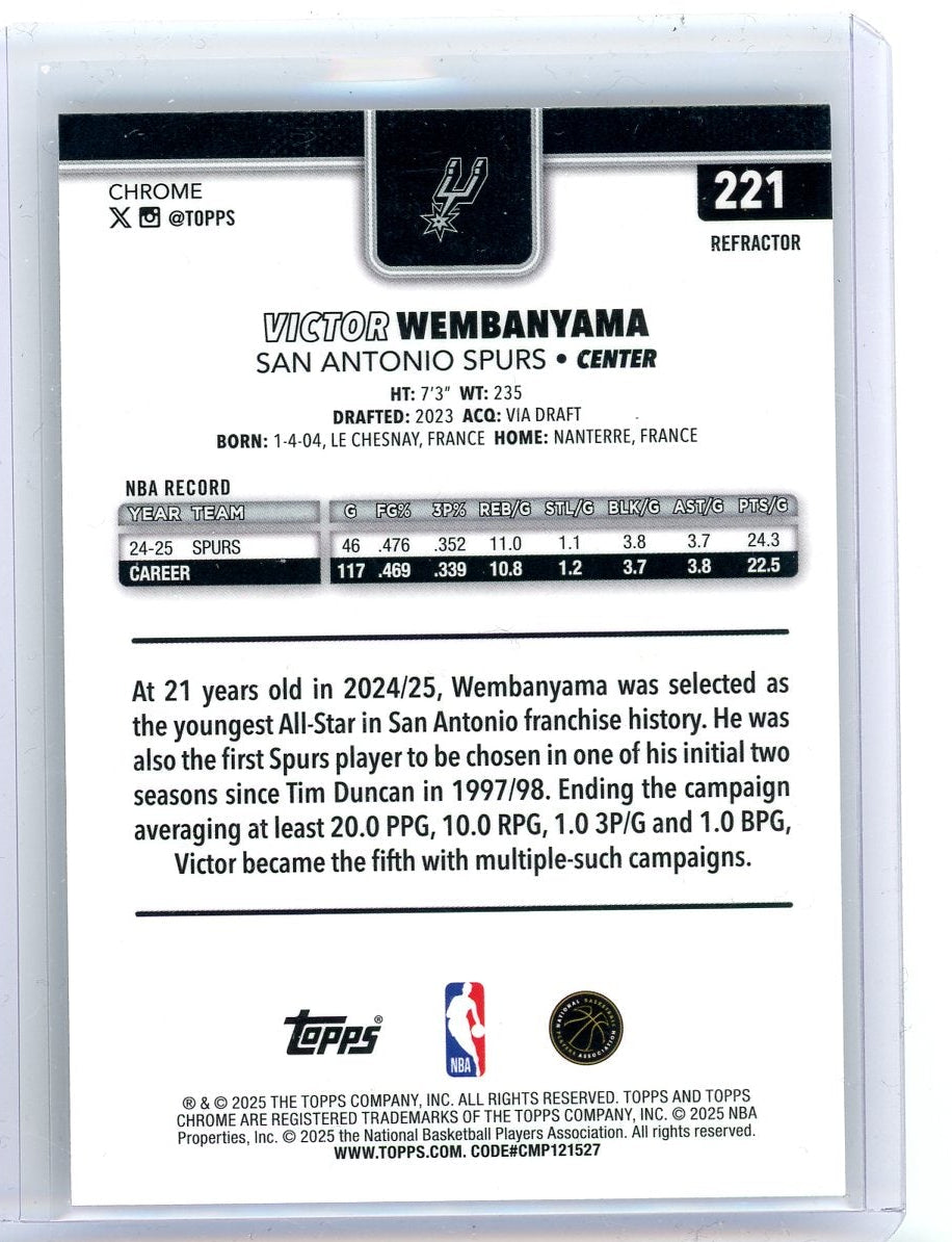Victor Wembanyama 2025 Topps Chrome Refractor