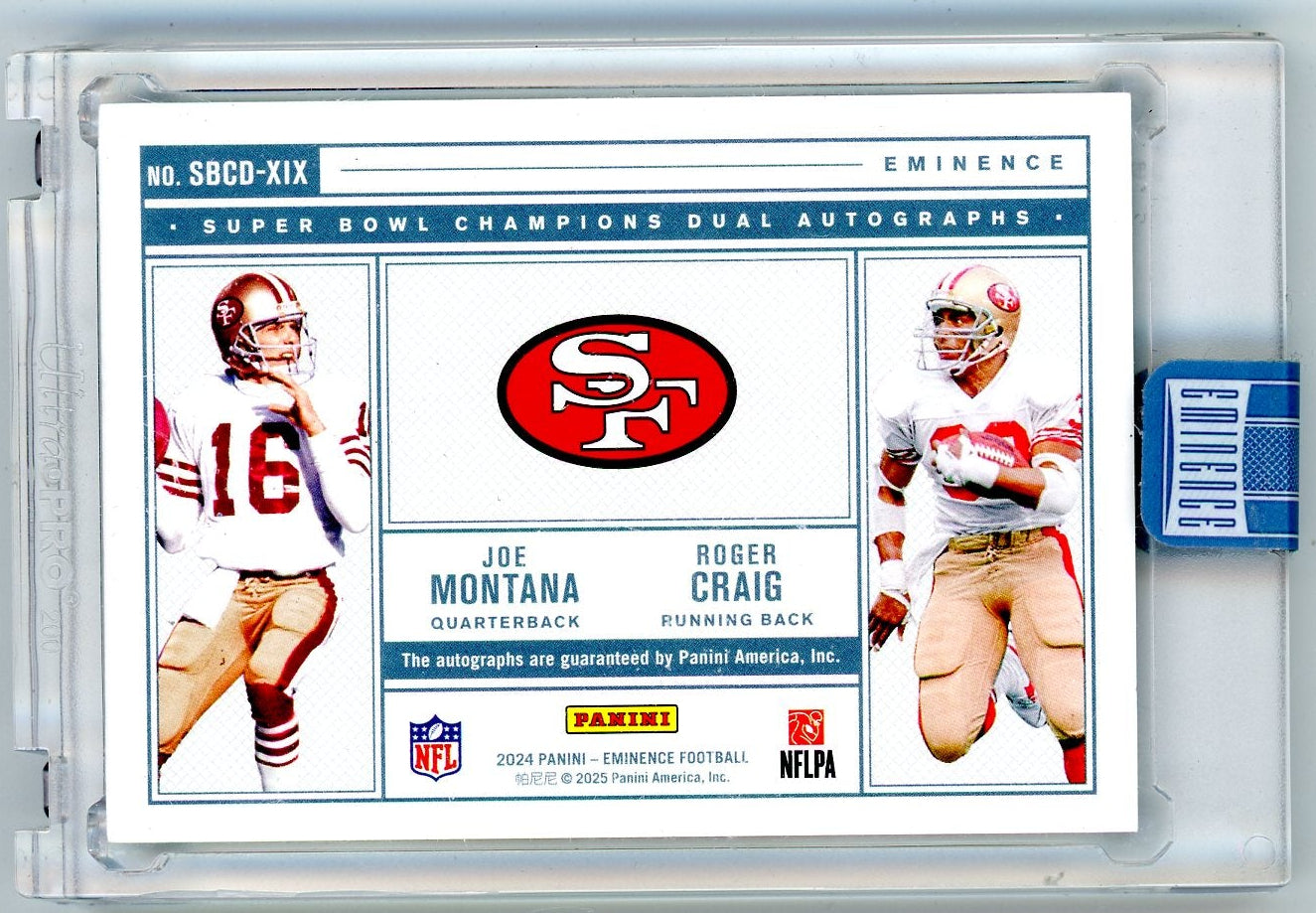 Joe Montana Roger Craig 2024 Panini Eminence (sealed) Super Bowl Champions dual autograph #'d 05/10