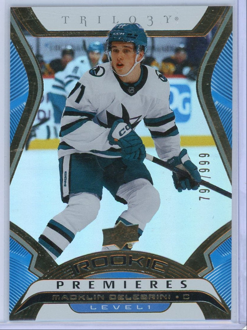 Macklin Celebrini 2024-25 Upper Deck Trilogy Premieres RC #'d 799/999