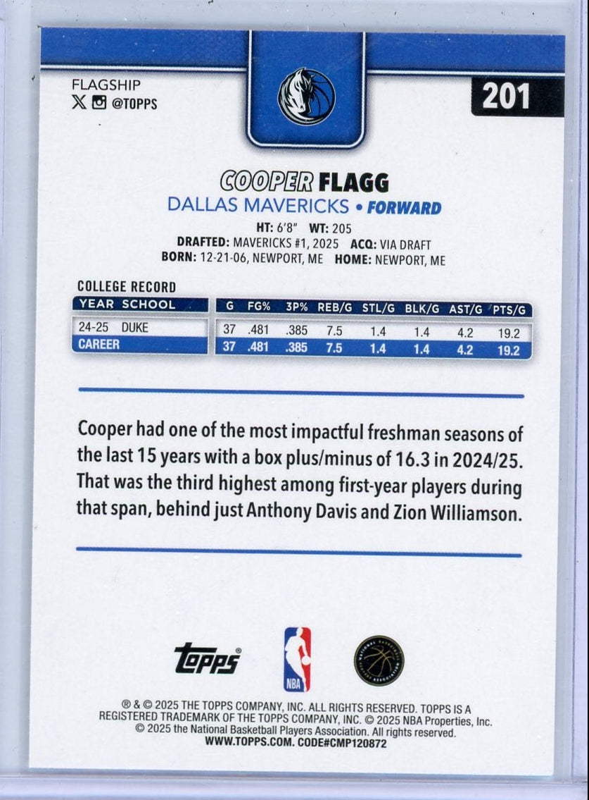 Cooper Flagg 2025-26 Topps Flagship Rookie Card
