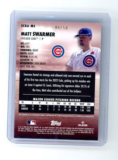 Matt Swarmer 2023 Topps Stadium Club red autograph rookie card #'d 40/50