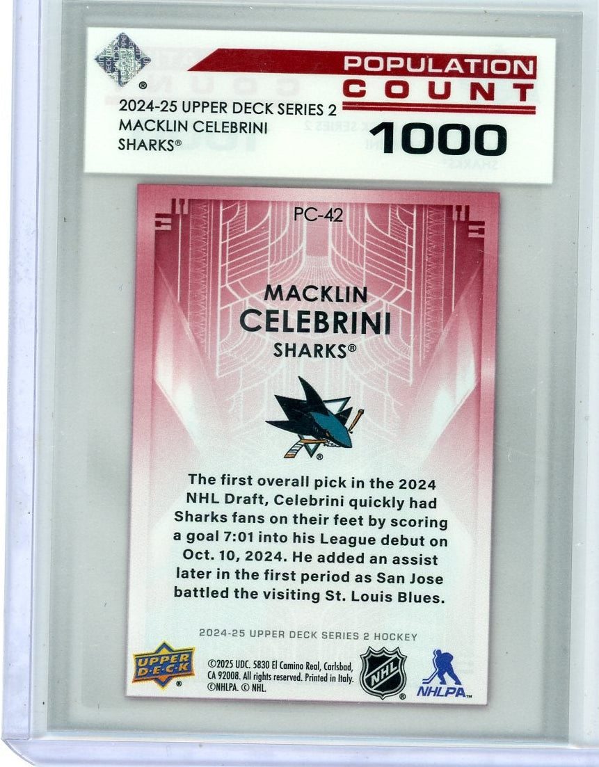 Macklin Celebrini 2024-25 Upper Deck Series 2 Population Count RC