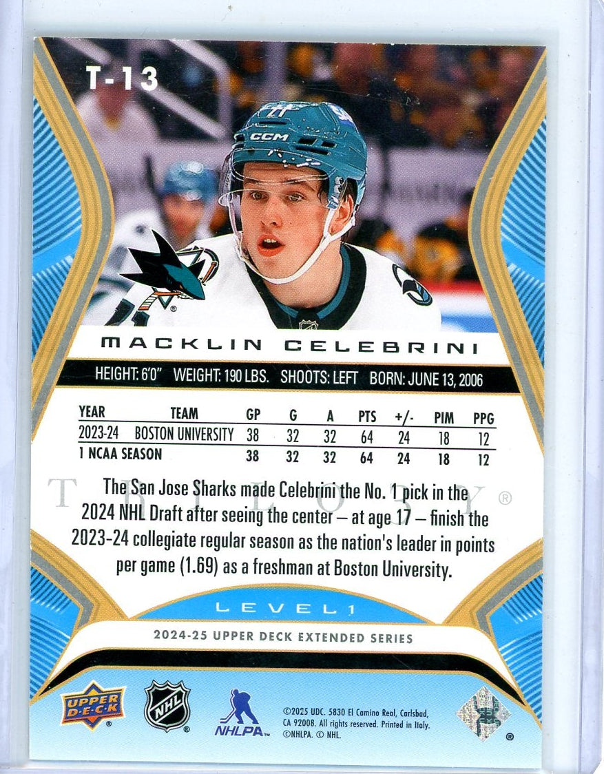 Macklin Celebrini 2024-25 Upper Deck Trilogy Premieres RC #'d 799/999