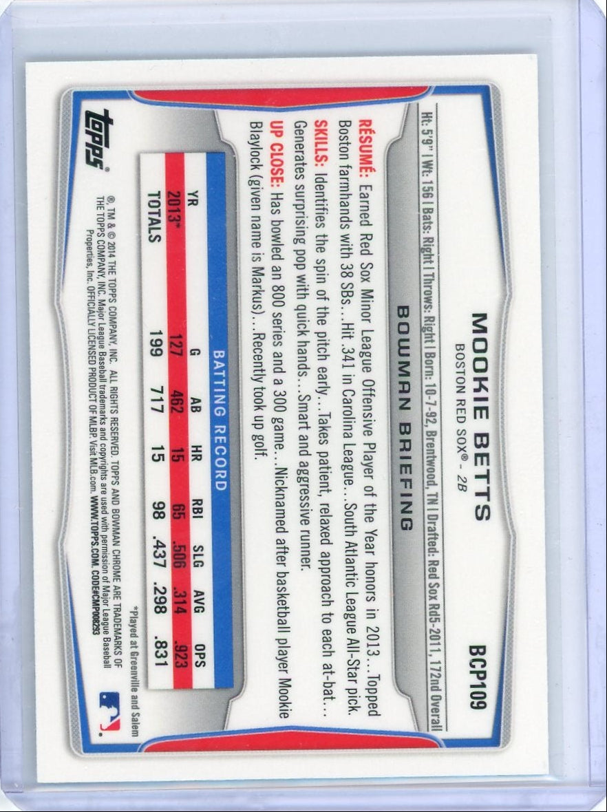 Mookie Betts 2014 Bowman Chrome 1st Bowman Rookie Card