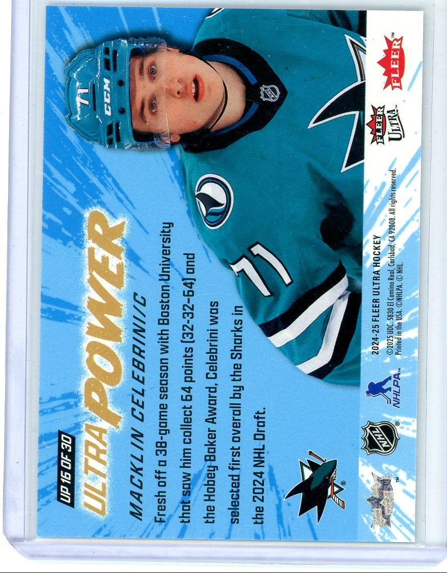 Macklin Celebrini 2024-25 Upper Deck Fleer Ultra Ultra Power blue RC