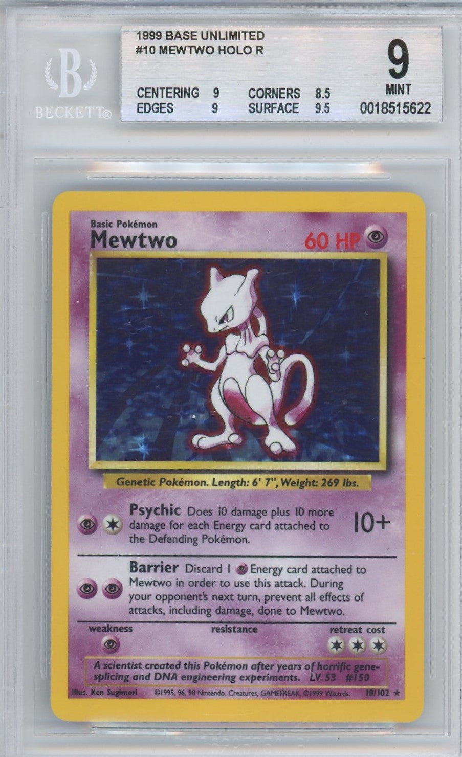 Mewtwo Pokémon Base Set Holo Unlimited #10/102 BGS 9