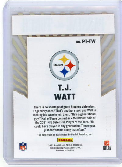 TJ Watt 2022 Donruss Clearly Passing the Torch Autograph #'d 159/199