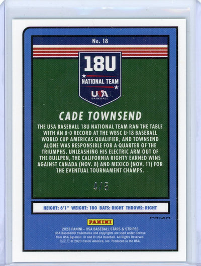 Cade Townsend 2023 Panini USA Baseball Stars & Stripes USA Flag #'d 4/5