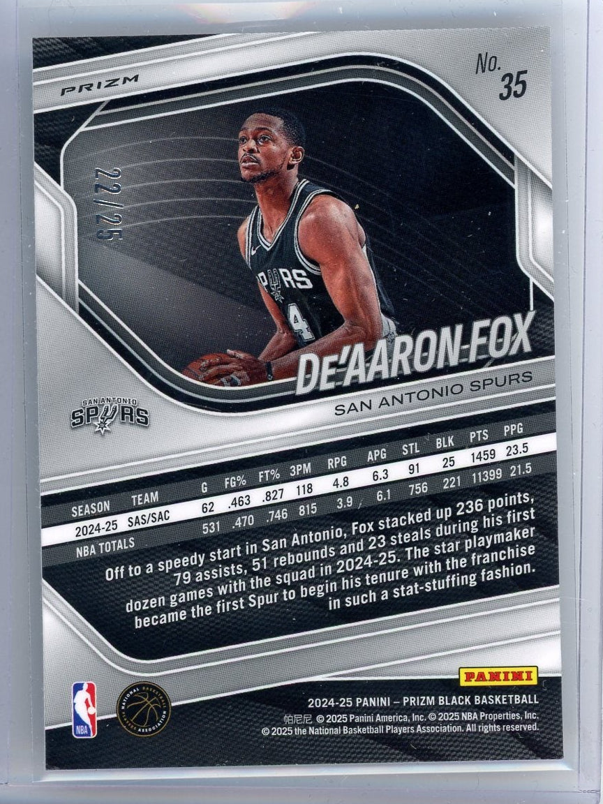 De'Aaron Fox 2024 Panini Prizm Black Mojo Refractor #'d 22/25