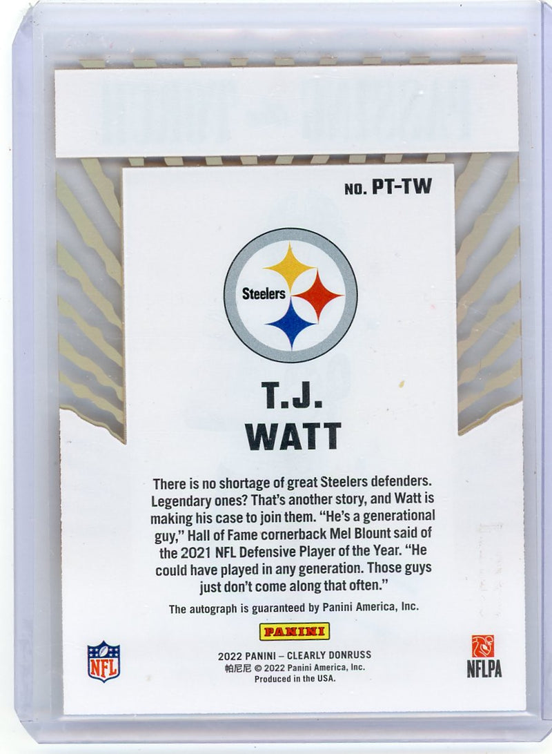TJ Watt 2022 Donruss Clearly Passing the Torch Autograph 