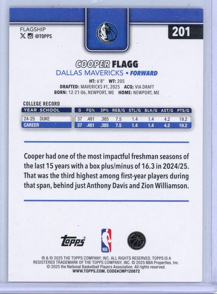 Cooper Flagg 2025-26 Topps Sand Glitter Holo Foil RC