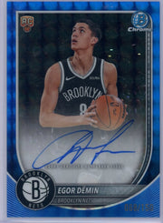 Egor Demin 2025-26 Bowman Chrome autograph blue geometric ref. RC #'d 068/150