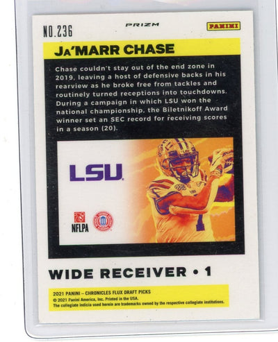 Ja'Marr Chase 2021 Panini Chronicles Flux Draft Picks orange prizm rookie card