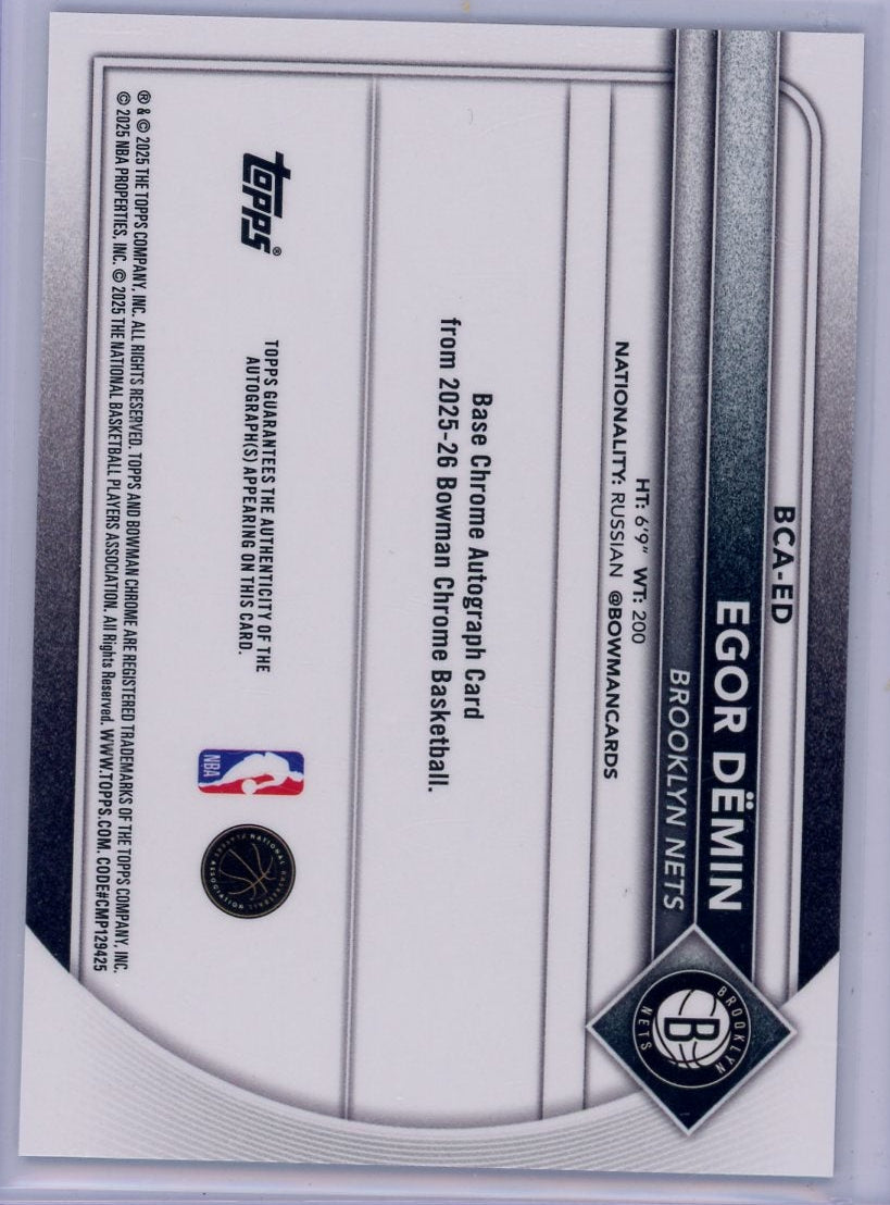 Egor Demin 2025-26 Bowman Chrome autograph blue geometric ref. RC #'d 068/150